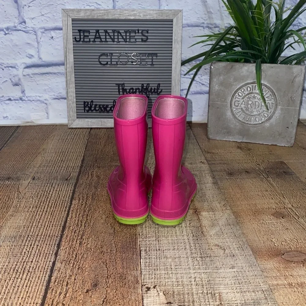 Pink and green‎ rain boots size 5/6